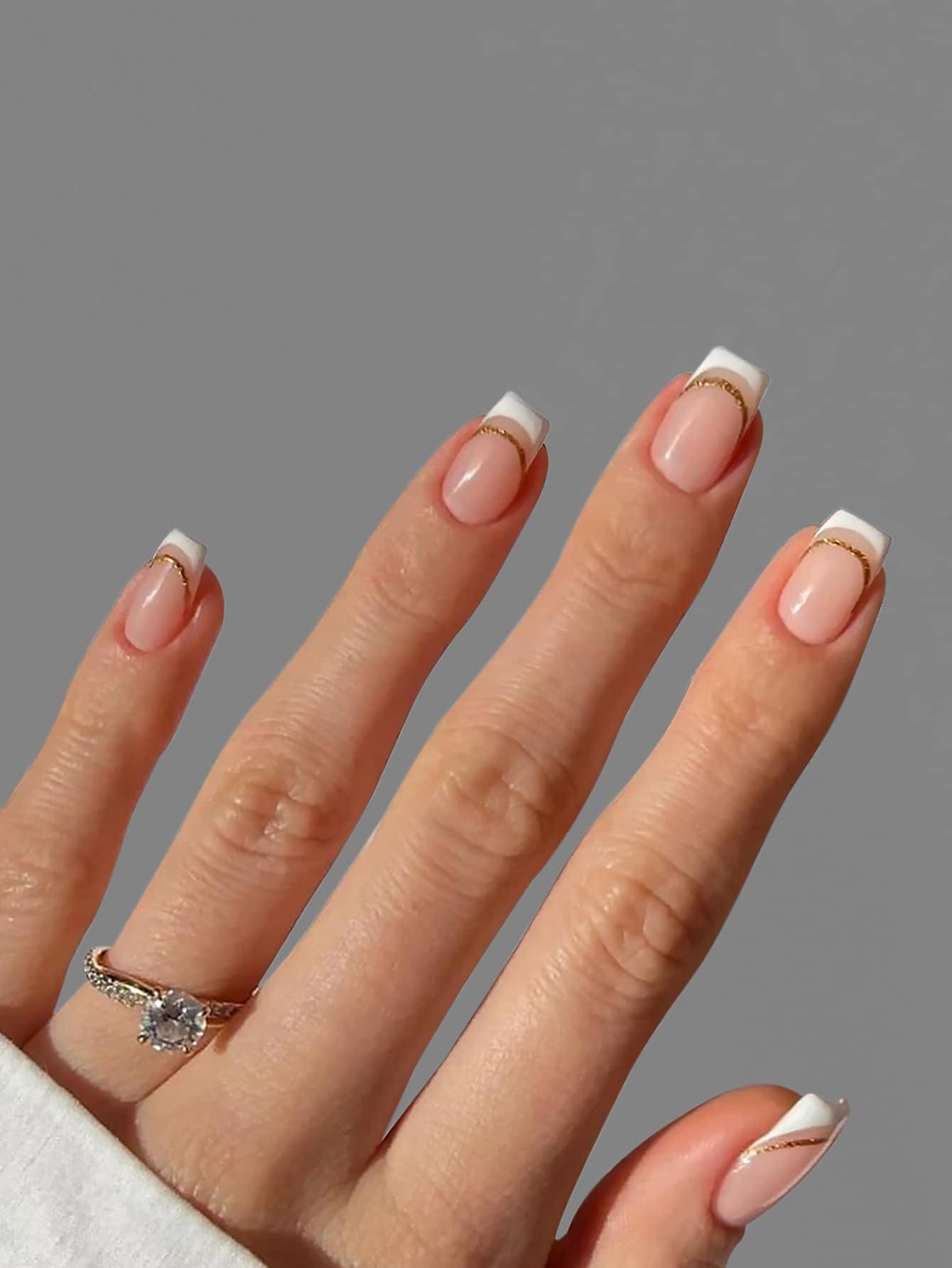 Instantly Upgrade Your Look With, 24pcs Short Square, White French & Glitter Design Fake Nail Kit For Women & Girls Press On Nails Nail Supplies - Multicolor - View 1