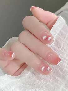 Nâng cấp diện mạo của bạn với 24 chiếc Móng tay giả hình vuông ngắn màu hồng kiểu Pháp Ombre & 1 Dũa móng tay & 1 tờ băng ép trên móng tay Đồ dùng làm móng - Nhiều màu - Xem 1