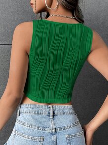 SHEIN EZwear 素色大圓領背心上衣 - 綠色 - 查看 2