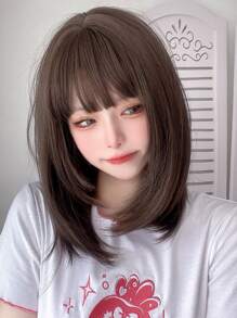 alicegarden 1 片合成耐热短直发假发，带刘海，16 英寸长，纤维制成，时尚假发，自然逼真