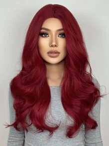 HAIRCUBE 24 Inch Rượu Vang Đỏ Chia Giữa Dài Xoăn Đẹp Gợi Tình Đảng Thời Trang Tổng Hợp Bộ Tóc Giả Dành Cho Nữ - Màu Đỏ Sâu - Xem 1