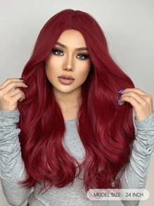 HAIRCUBE 24 Inch Rượu Vang Đỏ Chia Giữa Dài Xoăn Đẹp Gợi Tình Đảng Thời Trang Tổng Hợp Bộ Tóc Giả Dành Cho Nữ - Màu Đỏ Sâu - Xem 3