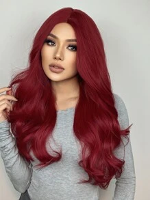 HAIRCUBE 24 Inch Rượu Vang Đỏ Chia Giữa Dài Xoăn Đẹp Gợi Tình Đảng Thời Trang Tổng Hợp Bộ Tóc Giả Dành Cho Nữ - Màu Đỏ Sâu - Xem 4