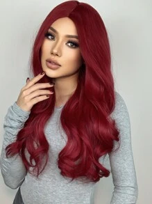 HAIRCUBE 24 Inch Rượu Vang Đỏ Chia Giữa Dài Xoăn Đẹp Gợi Tình Đảng Thời Trang Tổng Hợp Bộ Tóc Giả Dành Cho Nữ - Màu Đỏ Sâu - Xem 5