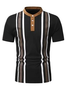 Manfinity Men Striped Print Polo Shirt - Black - View 5