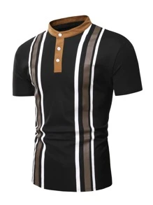 Manfinity Men Striped Print Polo Shirt - Black - View 4