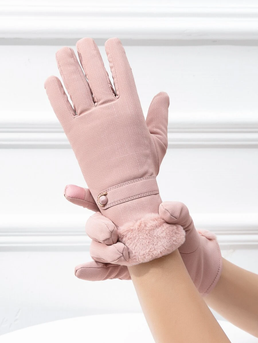Touch Screen Plush Lined Gloves - Pink - View 1