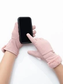 Touch Screen Plush Lined Gloves - Pink - View 3