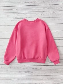 SHEIN Girls Car & Letter Graphic Drop Shoulder Pullover - Hot Pink - View 2