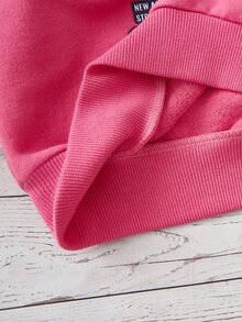 SHEIN Girls Car & Letter Graphic Drop Shoulder Pullover - Hot Pink - View 3