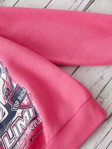 SHEIN Girls Car & Letter Graphic Drop Shoulder Pullover - Hot Pink - View 5