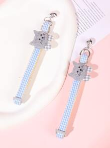 1pc Houndstooth Pattern Cartoon Cat Decor Pet Collar - Blue - View 1