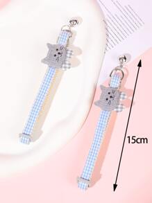 1pc Houndstooth Pattern Cartoon Cat Decor Pet Collar - Blue - View 3
