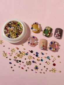1box Christmas 3D Rhinestone & Faux Pearl Design Nail Art Decoration - Multicolor - View 1