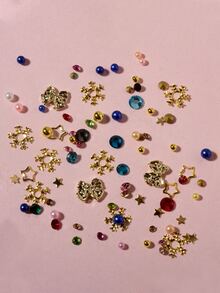 1box Christmas 3D Rhinestone & Faux Pearl Design Nail Art Decoration - Multicolor - View 2
