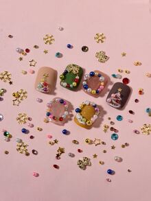 1box Christmas 3D Rhinestone & Faux Pearl Design Nail Art Decoration - Multicolor - View 3