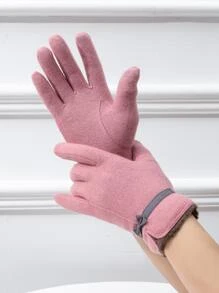 Wool-Mix Bow Decor Thermal Lined Gloves - Pink - View 1
