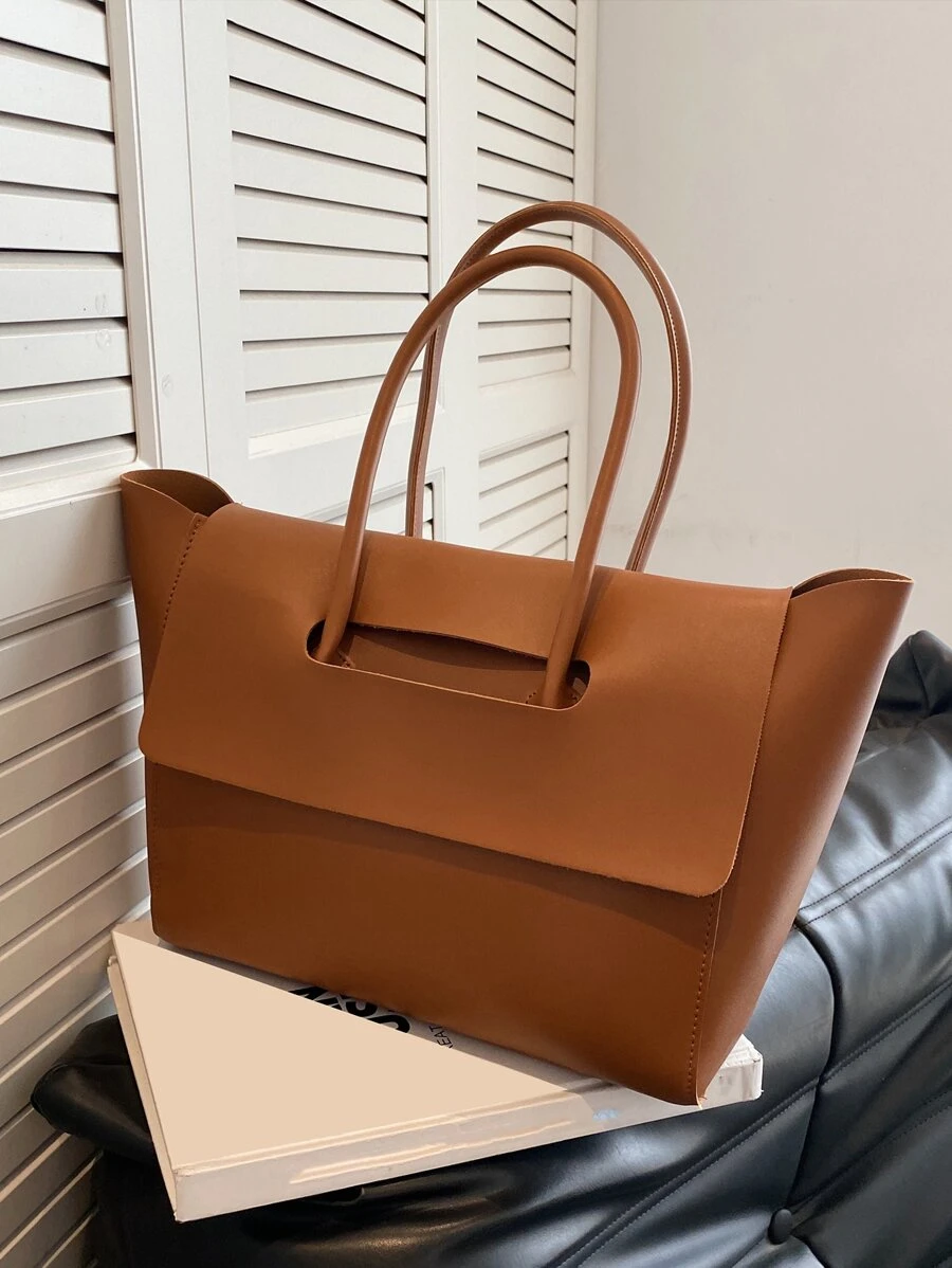 Minimalist Flap Shoulder Tote Bag Beach Bag For Summer Back To School For Travel Travel Essentials For Holiday Gym Bag For Camping Summer Accessories For Vacation Cruise Essentials For Hiking Travel Organizer Hospital Bag Travel Accessories For Camp - Brown - View 1