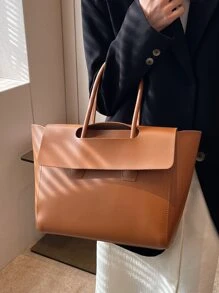 Minimalist Flap Shoulder Tote Bag Beach Bag For Summer Back To School For Travel Travel Essentials For Holiday Gym Bag For Camping Summer Accessories For Vacation Cruise Essentials For Hiking Travel Organizer Hospital Bag Travel Accessories For Camp - Brown - View 3