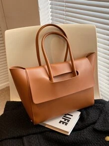 Minimalist Flap Shoulder Tote Bag Beach Bag For Summer Back To School For Travel Travel Essentials For Holiday Gym Bag For Camping Summer Accessories For Vacation Cruise Essentials For Hiking Travel Organizer Hospital Bag Travel Accessories For Camp - Brown - View 6