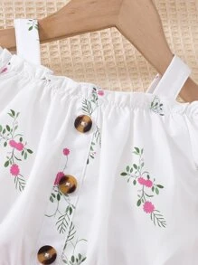 Toddler Girls Floral Print Cold Shoulder Top & Belted Skirt - Multicolor - View 3