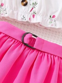 Toddler Girls Floral Print Cold Shoulder Top & Belted Skirt - Multicolor - View 7