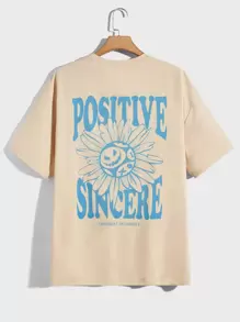 EASEVO Men Plus Cartoon & Slogan Graphic Drop Shoulder Tee - Khaki - View 1