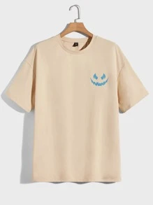 EASEVO Men Plus Cartoon & Slogan Graphic Drop Shoulder Tee - Khaki - View 2