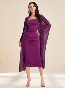 Modelyn 褶邊抹胸緊身連衣裙和開門襟外套 - 紫色 - 查看 3