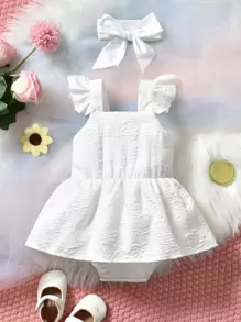 Bebé Vestido body de combinación ribete con fruncido & Accesorio Diadema - Blanco - Ver 1