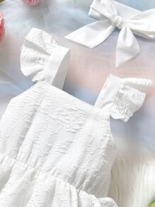 Bebé Vestido body de combinación ribete con fruncido & Accesorio Diadema - Blanco - Ver 3