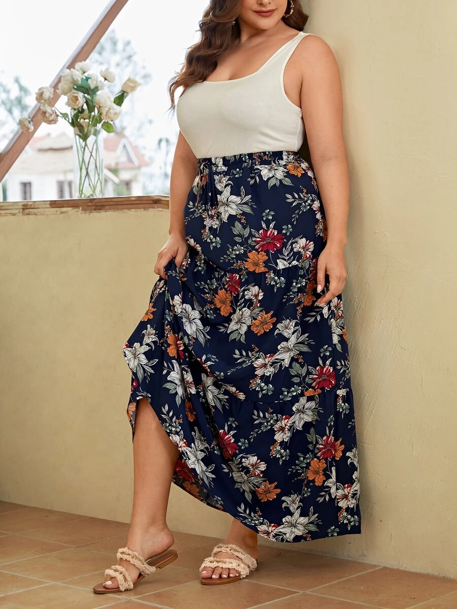 SHEIN VCAY unicolor Top tank & con estampado floral Falda