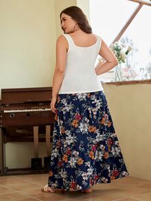 SHEIN VCAY unicolor Top tank & con estampado floral Falda