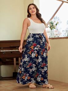 SHEIN VCAY unicolor Top tank & con estampado floral Falda