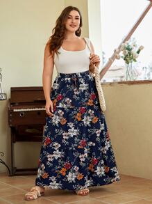 SHEIN VCAY unicolor Top tank & con estampado floral Falda