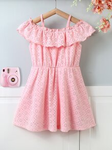 Toddler Girls Cold Shoulder Ruffle Trim Schiffy Dress - Pink - View 1
