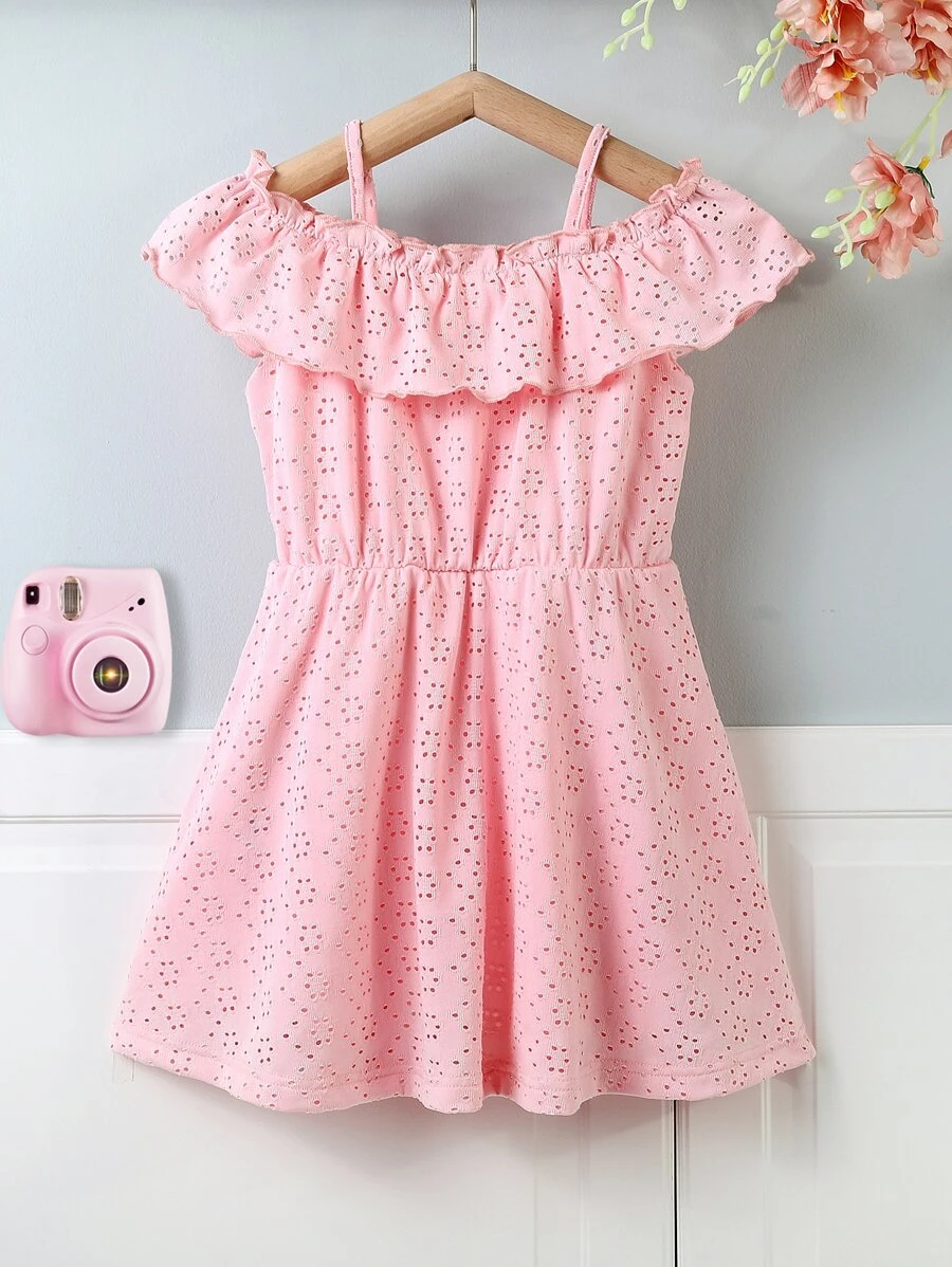 Toddler Girls Cold Shoulder Ruffle Trim Schiffy Dress - Pink - View 1