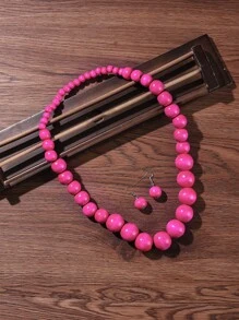 3 piezas Set joya con cuenta - Rosa Fucsia - Ver 1