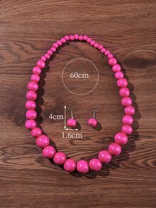 3 piezas Set joya con cuenta - Rosa Fucsia - Ver 3