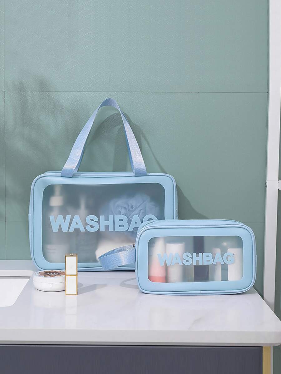 1入組字母圖案洗漱包 - 藍色 - 查看 1
