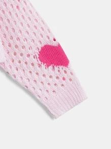 Chicas Cárdigan de plumero con patrón de corazón tejido abierto - Rosa Pálido - Ver 4