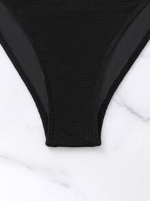 SHEIN Swim 珍珠裝飾露背繫帶貝殼邊連體泳衣