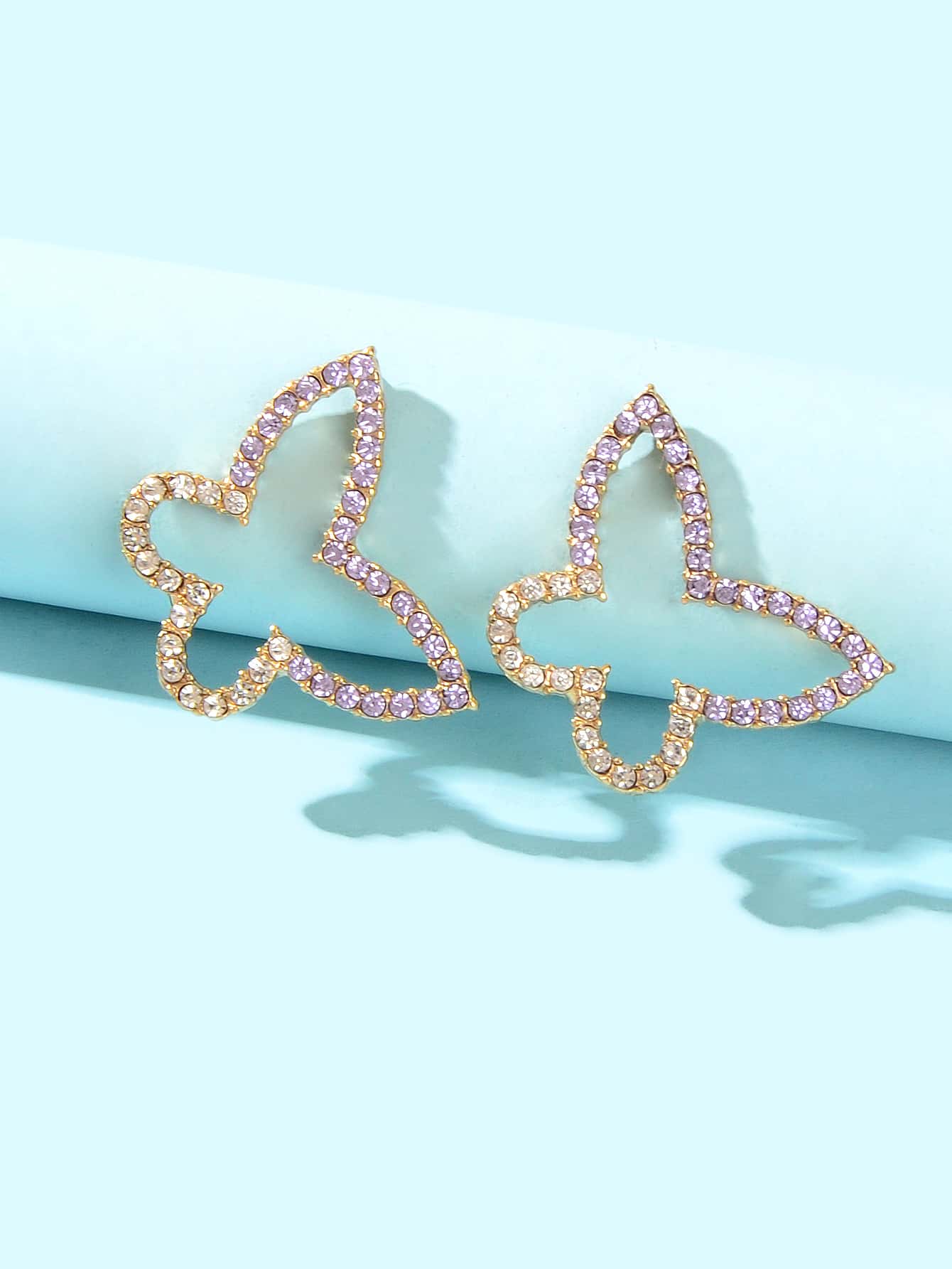 水鑽蝴蝶耳釘 - 淡紫色 - 查看 1