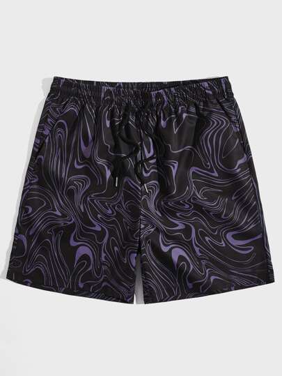 Street Life Herren Shorts mit Marmor-Muster und Tunnelzug Taille, Schule