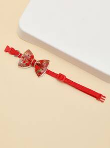 Flower Embroidered Bow Decor Pet Collar - Multicolor - View 3