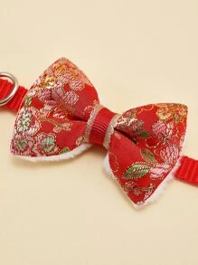 Flower Embroidered Bow Decor Pet Collar - Multicolor - View 6