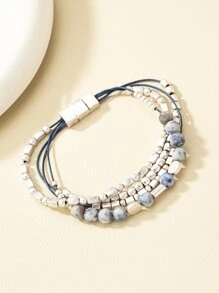 1pc Blue Lapis Lazuli Beaded Magnet Bracelet - Multicolor - View 3