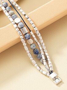 1pc Blue Lapis Lazuli Beaded Magnet Bracelet - Multicolor - View 4