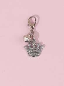 Rhinestone Crown & Bell Design Pet ID Tag - Silver - View 2