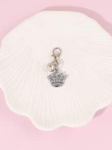 Rhinestone Crown & Bell Design Pet ID Tag - Silver - View 3
